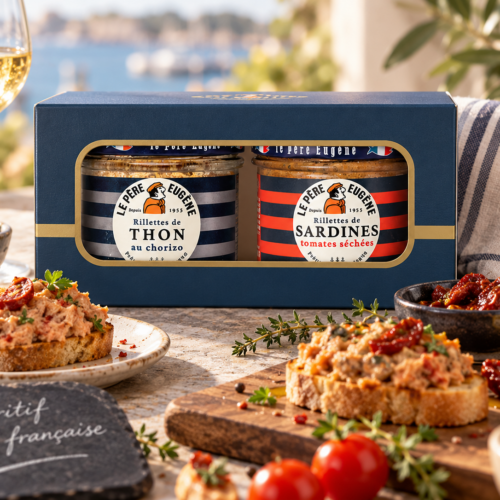 ambiance gourmande rillettes thon chorizo et sardine tomate