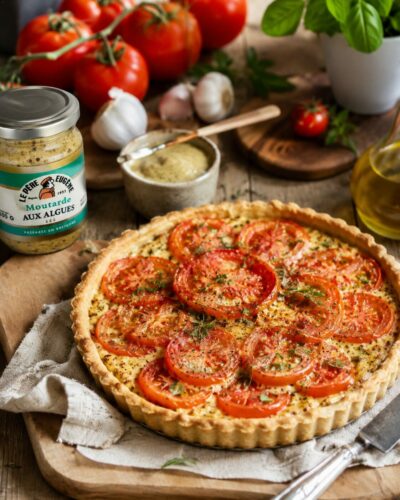Tarte à la tomate et à la moutarde aux algues